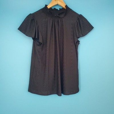 NEW W5 Women's Size Small Black Lace High Neck Stretch Blouse