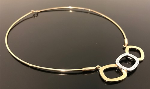 14K GOLD YELLOW WHITE CHOKER DESIGNER NECKLACE WITH DIAMONDS - Picture 4 of 5