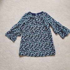 Janie and Jack Girls Navy with White Flowers Ruffle Sleeve Dress sz3