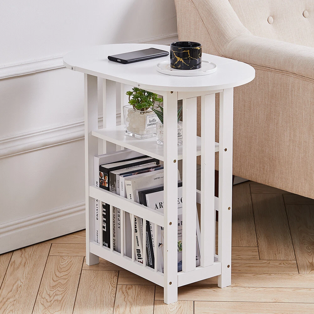 Side End Table With Storage Shelf Magazine Rack Folding Coffee