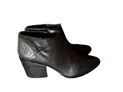 1 State Jelin Black Leather Ankle Studded Boots Block Heel Pointed Toe Women s 9