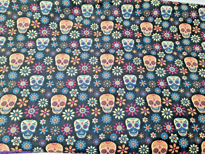 Halloween Polycotton Stoff Material Poly Baumwolle - Basteln - Popeline Nähen Totenköpfe