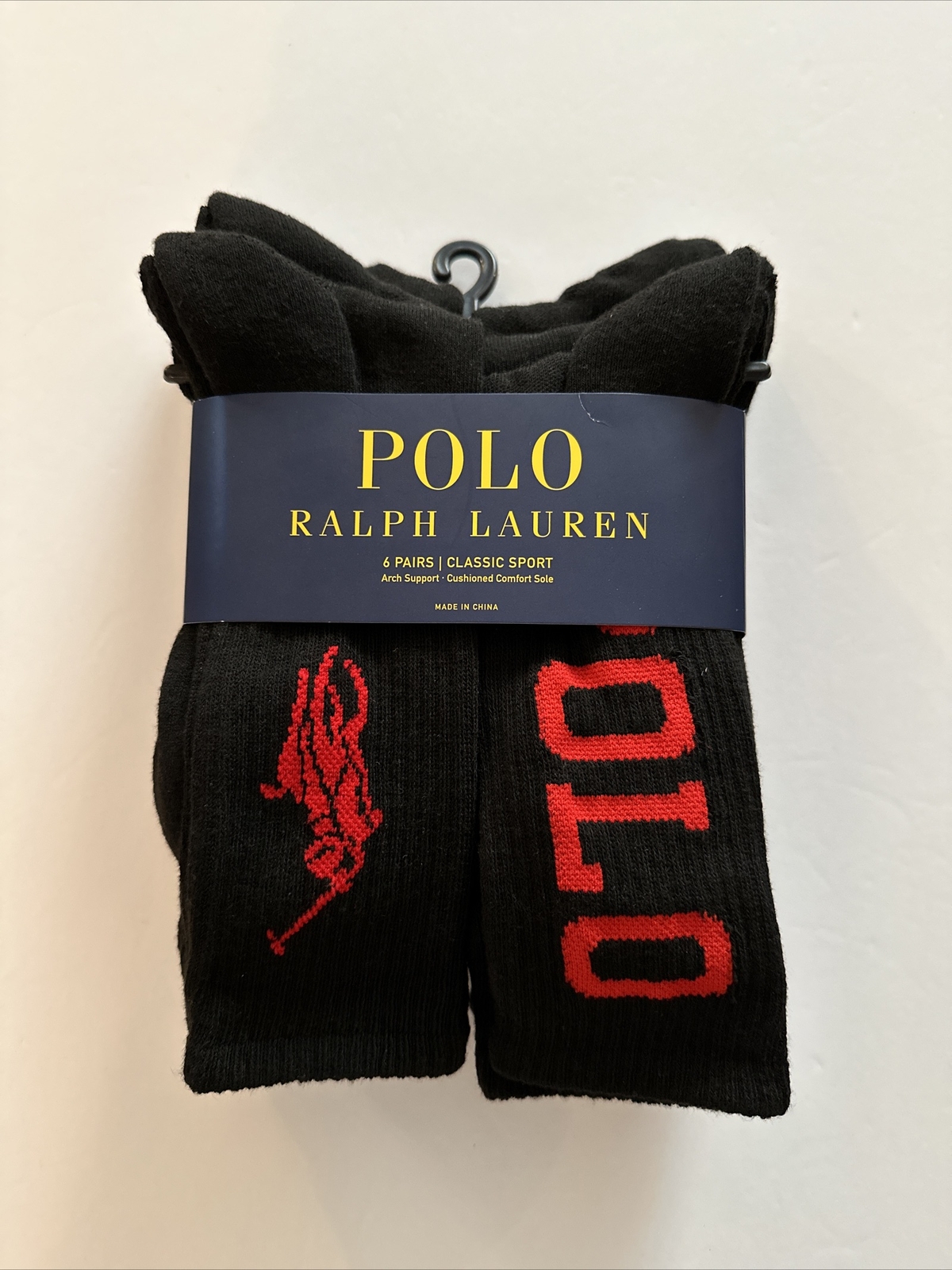 Calze Polo Ralph Lauren Uomo Nero Confezione 6 Paia Classiche Crew Sport Big Pony