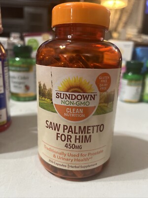Sundown Non GMO Saw Palmetto for Him 450mg 250 Capsules Urinary Health Exp 8/26