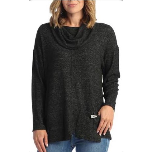 Jess & Jane Cowl Neck with tank in a Tunic Top sweater Pullover Pocket Black 2X