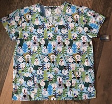 Womens Size Large Short Sleeve Snowman Scrub Top