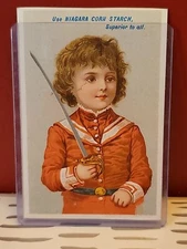 Niagara Corn Starch Trade Card Vintage Ephemera Young Boy Sword