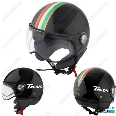 CASCO DEMI JET HELMET MOTO OMOLOGATO NERO TRICOLORE CENTRALE YAMAHA TMAX |  eBay