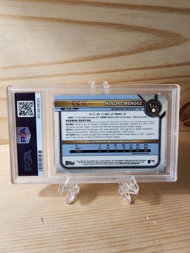 2022 Bowman HENDRY MENDEZ Prospect BCP88 Blue Wave Mint 9 Brewers /150 - Picture 2 of 5