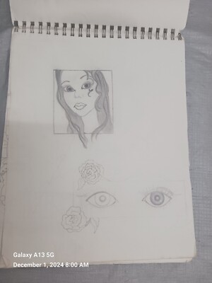 original student pencil sketch portrait & floral illustrations