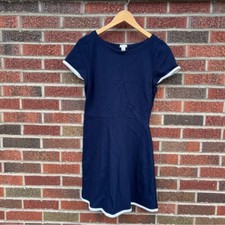 J. Crew Navy Blue and White Lined Short Sleeve Mini Fit and Flare Dress