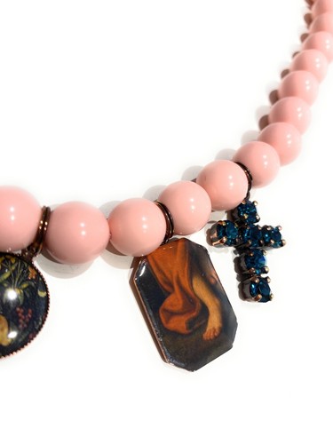 Collana Conchiglia Rosa Ciondoli Vintage Ceramica e Cristalli chiusura argento - Imagen 3 de 6