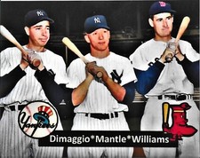 Joe Dimaggio Mickey Mantle Ted Williams Photo Art New York Yankees Red Sox 10x8