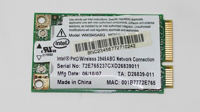Intel PRO/Wireless 3945ABG Mini-PCIe Wireless Network Connection Card ...