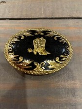 Western themed black and gold toned Cowboy Boots Belt Buckle