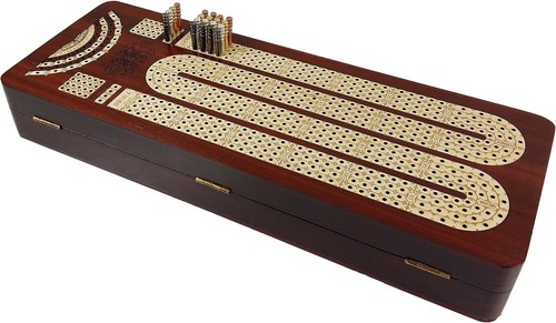 Stylish Cribbage Board - 14" Bloodwood & Maple with Card Storage Compartment - Picture 6 of 8