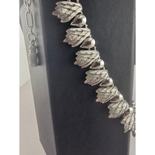 Vintage Coro Necklace Silver Tone Textured Leaf Tassel Choker 15in