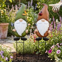 2Er Set Gartenstecker Zwerg H48Cm Metall Beetstecker Gnom Gartendeko Gartenfigur