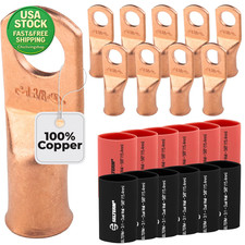 10Pcs 1 Awg 3 8 Inch Battery Lugs Ring Terminal Connectors with Heat