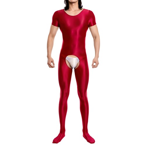 Mens Shiny Oily Lingerie Hollow Out Jumpsuits Short Sleeves Catsuits Nightwear - Picture 24 of 159