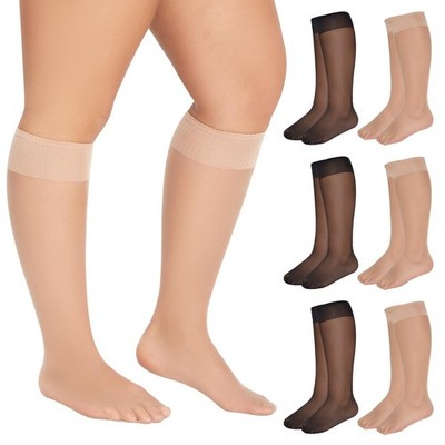 MANZI 6 Pairs Plus Size Sheer Knee Highs 3X-Large-4X-Large, 3 Black 3 Natural 