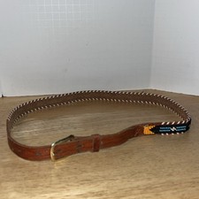 VTG Leather Thunderbird Native Hand Seed Beaded Southwestern Laced Sz.30 Navajo