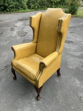 Wing back Queen Anne Chair in Antique Mustard Leatherette