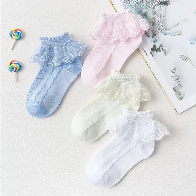 new 10 Pairs/lot Baby Girls Kids Socks Lace Ruffle Mesh Breathable Cotton  - Image 4 of 4