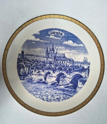Praha (Prague) Bohemia Inglazed Porcelain Plate with Gilded Trim (24cm)