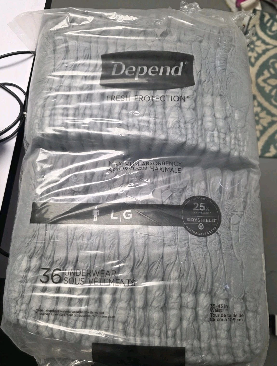 Depend Fresh Protection Ultimate Absorbency, Large, 36Count, Grey