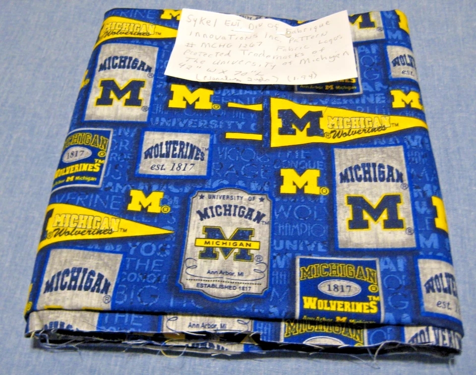 SYKEL #MCHG 1267 FABRIC UNIVERSITY OF MICHIGAN WOLVERINES 1.94 YDS. DECOR LOGOS - Image 2 of 3