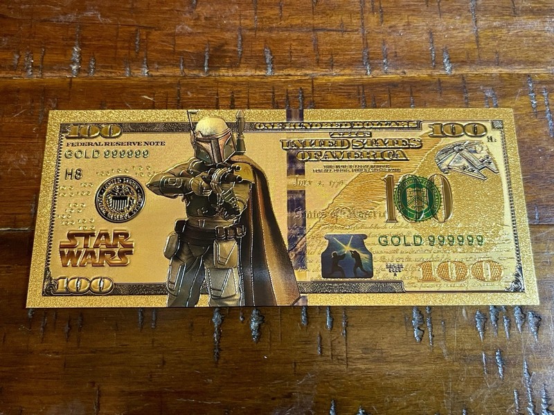 💫 Boba Fett Star Wars $100 24kt Gold Foil Plated Banknote