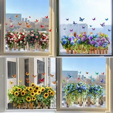 Double-Sided Rose Butterfly Fence Window Stickers Flowers Window Static Cling