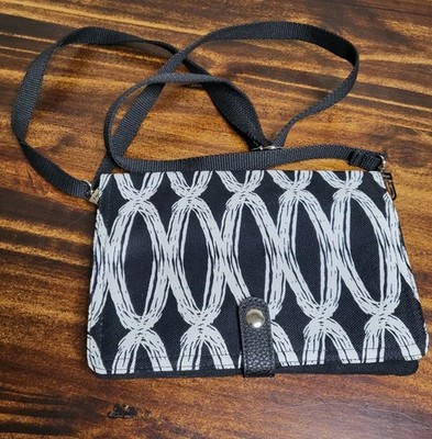 Thirty-One Double Up Crossbody Purse, Black & White w/Silvertone 