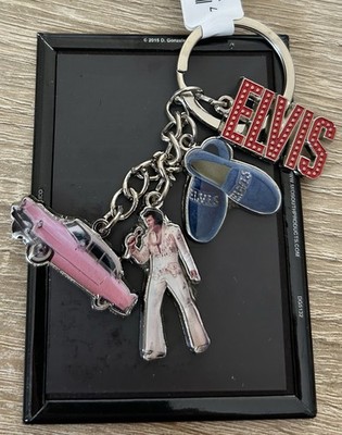 Elvis Presley Schlüsselanhänger Metall mit 4 Anhängern / Charms