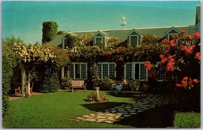 Chanticleer Inn Lady In Rose Garden 1964 Nantucket Island Mass Postcard I615