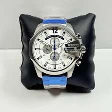 NEW-DIESEL MEGA CHIEF MEN'S SILVER TONE STAINLESS CHRONOGRAPH WATCH DZ4477