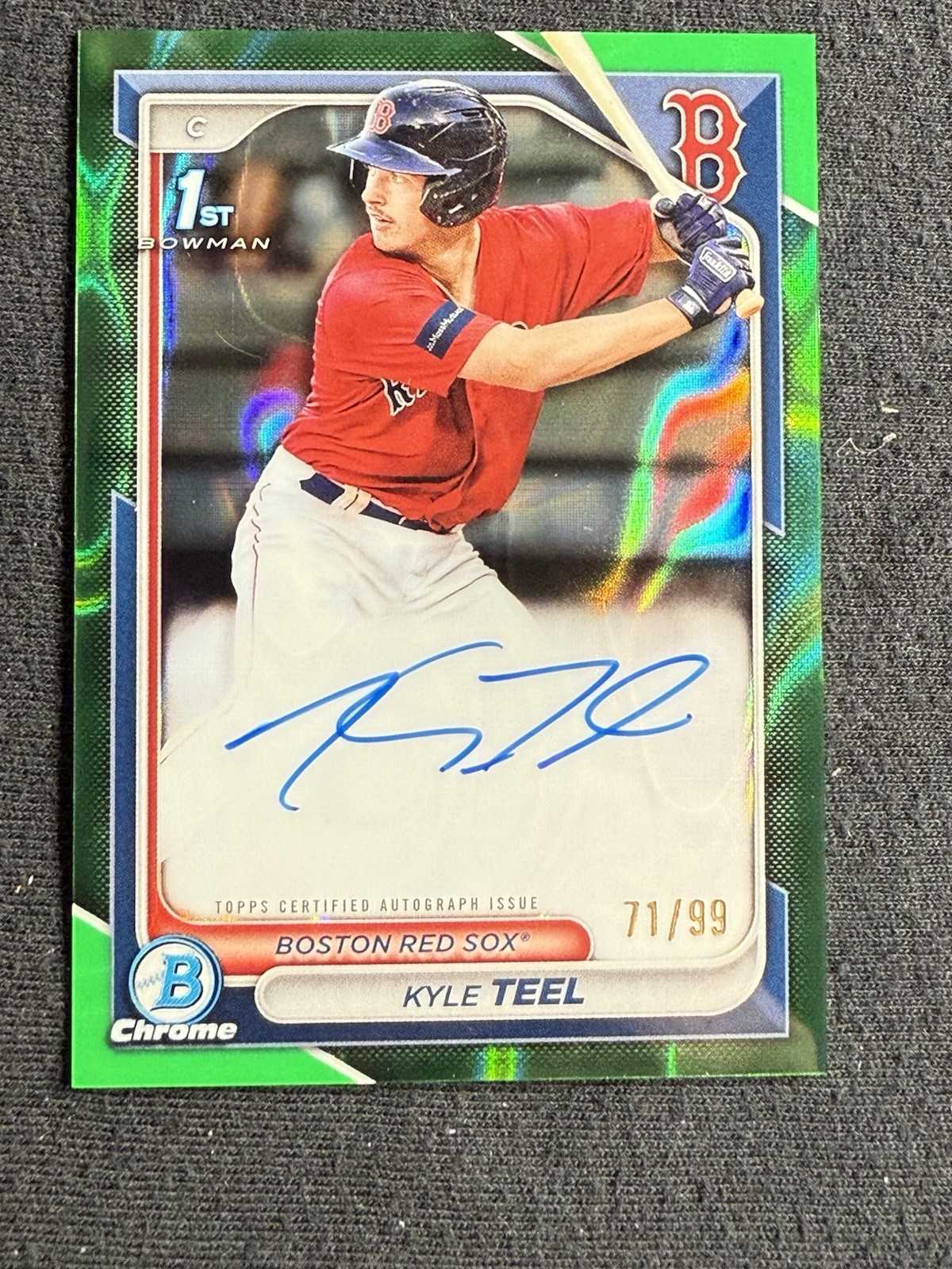 Kyle Teel 2024 Bowman 1st Chrome Prospect Auto Green Lava Refractor /99 Sox