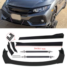 Front Bumper LipS Chin Spoiler Splitter Body Kit+Side Skirt For Honda Civic SI