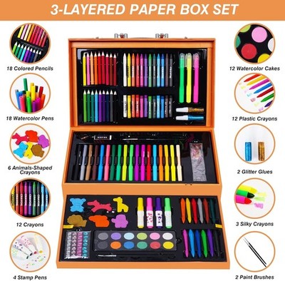 Kinder Kunst Set Deluxe 158 Teile Kiddicolor Malstifte Aufkleber Pinsel Buntstifte