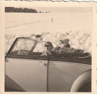 Vintage Photo Man in VW Beetle Cabriolet Snapshot 1950s 2