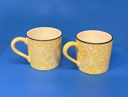 Vintage Stangl Ceramic MugsCups Yellow Spongeware Town & Country (set of 2)