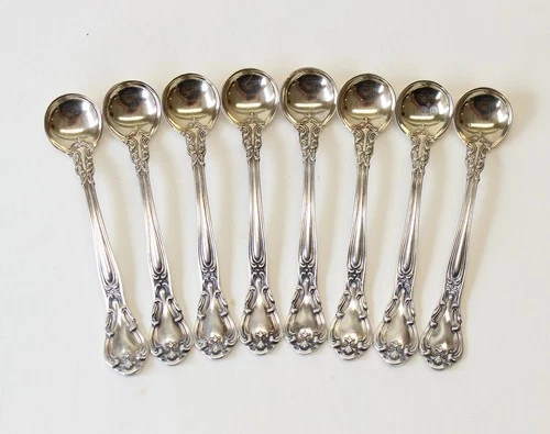 8 Antique Gorham Sterling Silver Chantilly Pattern Salt Spoons 2.75"