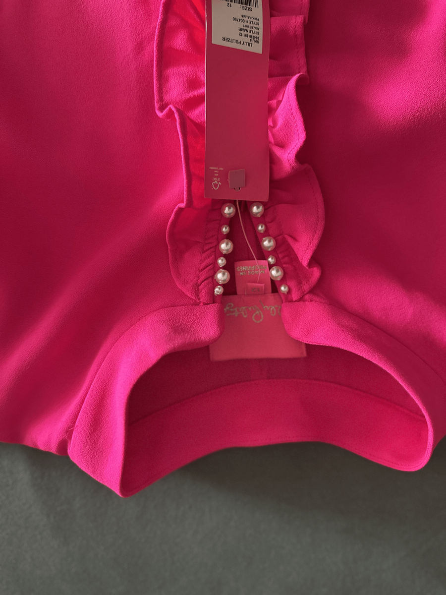 lilly pulitzer adalee shift dress pink Lilly Pulitzer Adalee Shift Dress Size 12 Pink Palms Ruffle Sleeveless