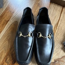 Gucci Men s Black Leather Horsebit Slip-On Dress Loafers Square Toe 10