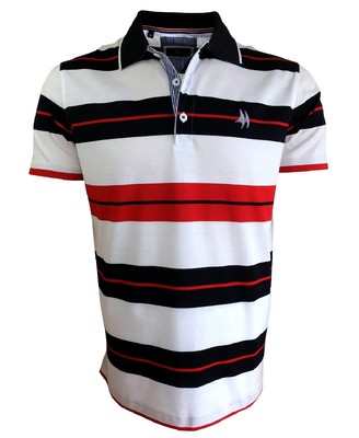 HERREN POLOSHIRT IMPULSO MERCERESIERTE BAUMWOLLE WEISS MARINE ROT Gr. M