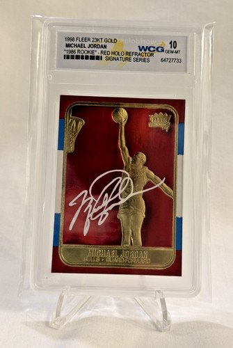 1998 Fleer Michael Jordan RC 23KT GOLD 1986 RED HOLO REFRACTOR Graded WCG 10