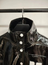 Trendy Luxury French Classic Logo Embossed PU Texture Shiny Leather Jacket Coat 
