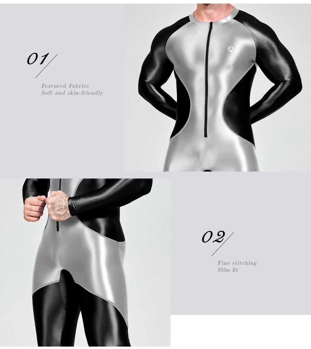 AMORESY Men's Shiny Glossy Swimsuit Jupsuits Fitness Sportswear Tights Overalls - Picture 23 of 30