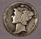 1931-D "Mercury" Silver One-Dime Coin, Very Good